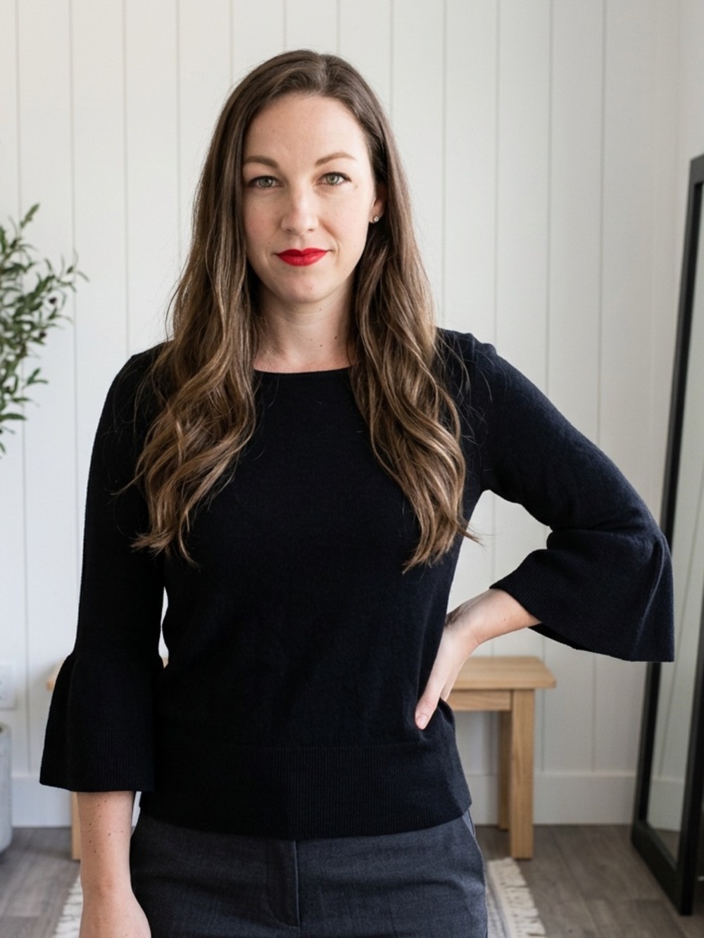 August Silk Bell Sleeve Black Knit Top Medium | Quiet Luxury | Dark Academia